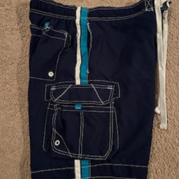 Men's OP Shorts Swim Trunks Blue Velcro Fly Drawstring Enclosure Size Large - Picture 3 of 6